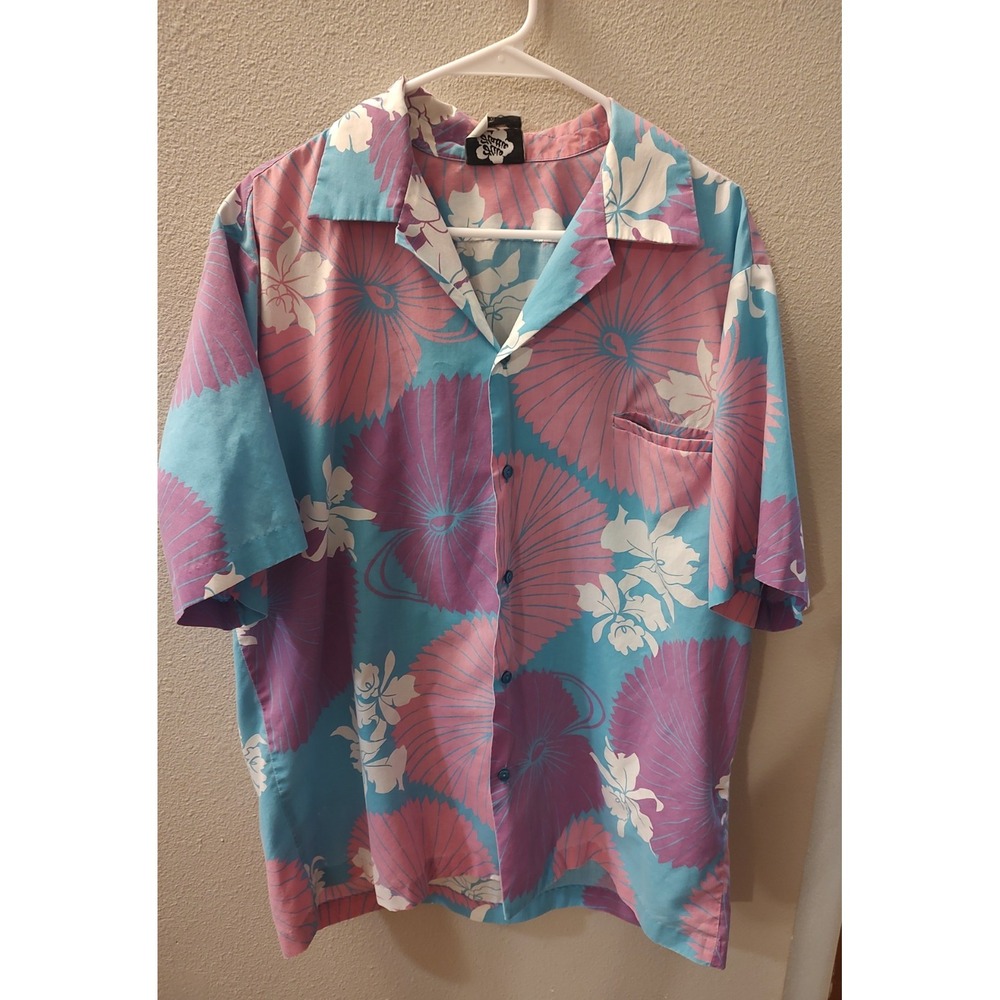 Vtg Hilo Hattie Hawaiian Tropical Floral Shirt Pastel Pink Purple Size XL